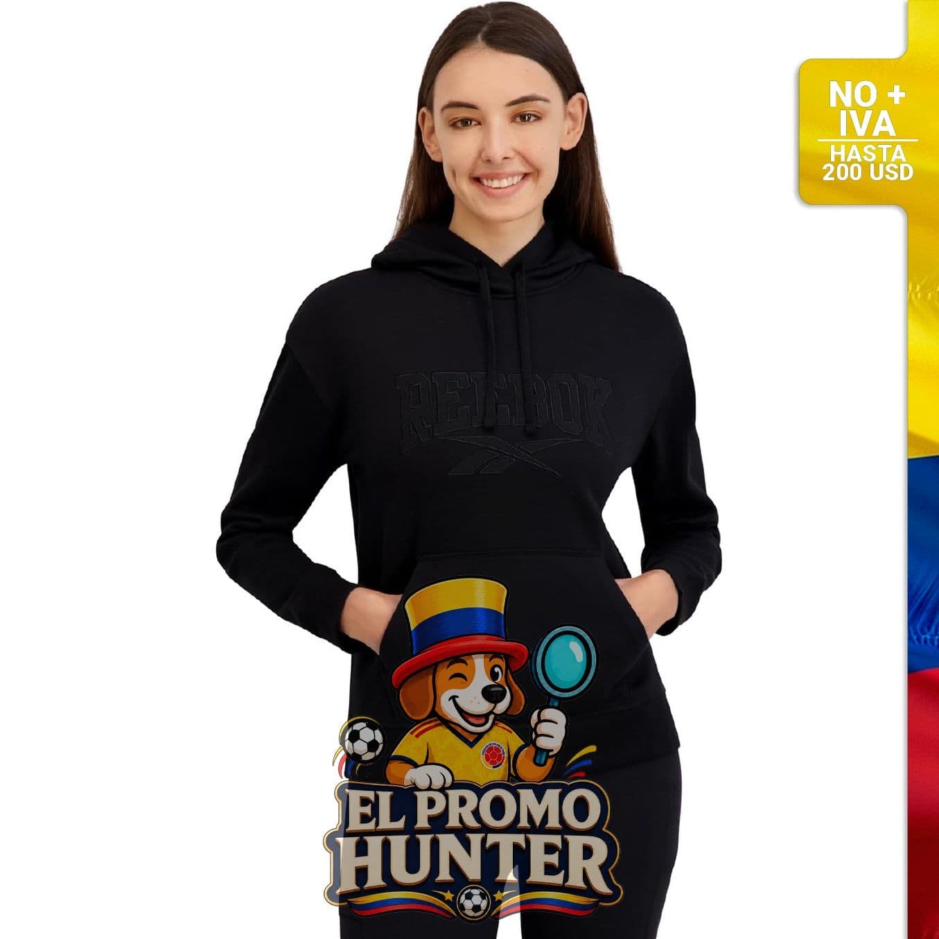 Sudadera con capucha Reebok, diseño con estampado de apliques de satén.