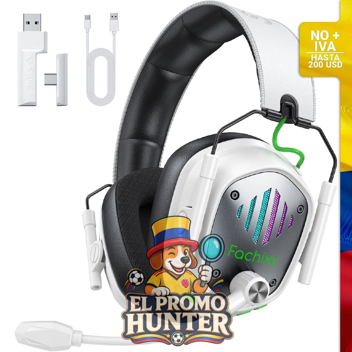 Auriculares Gaming Inalámbricos Fachixy VK81 con conexión 2.4GHz y Bluetooth 5.4, tecnología ENC y RGB.
