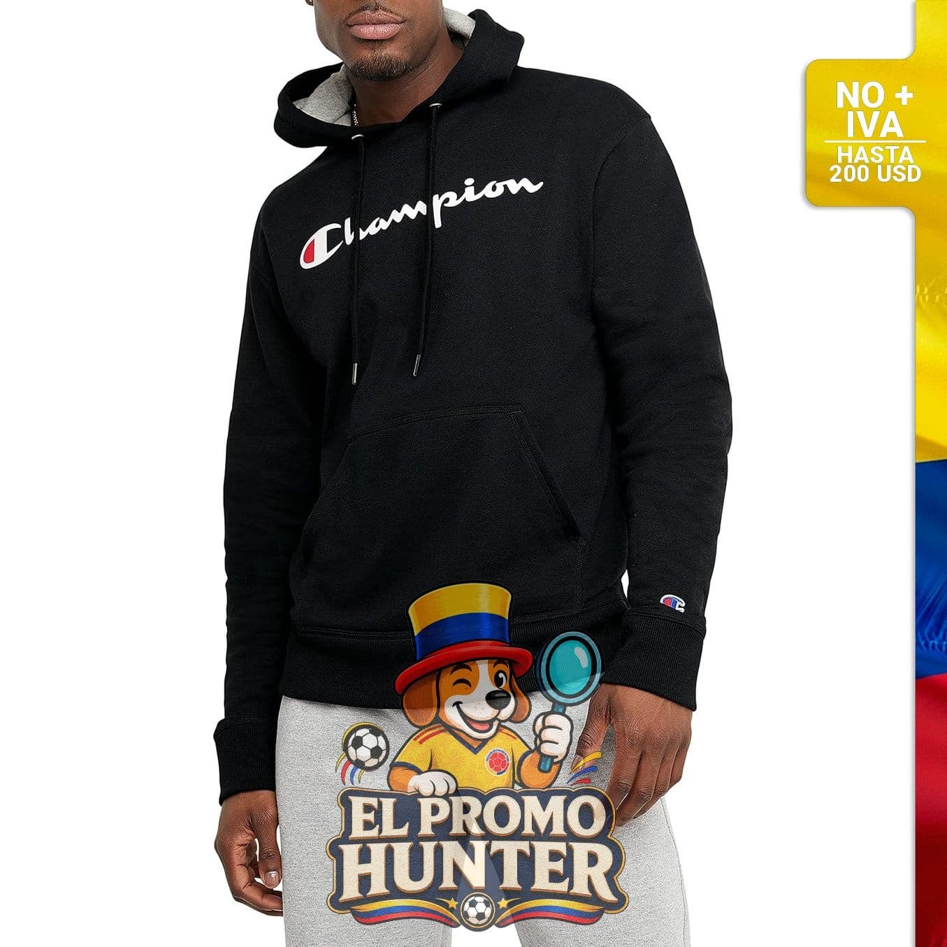 Buzo Champion Powerblend, tejido de poliéster y algodón, diseño clásico, disponible en varias tallas.