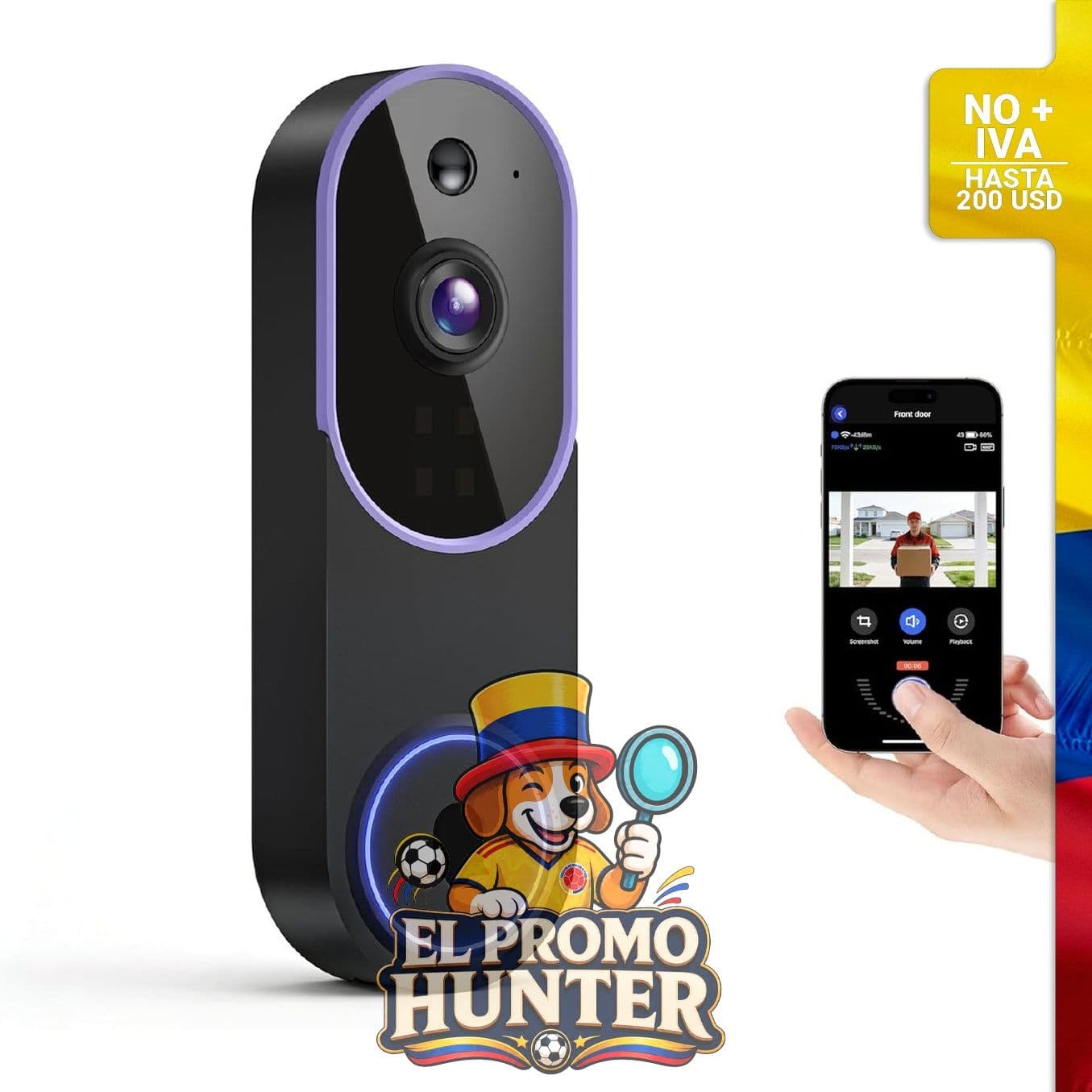 Timbre inteligente de video 1080p con visión nocturna y detección AI.