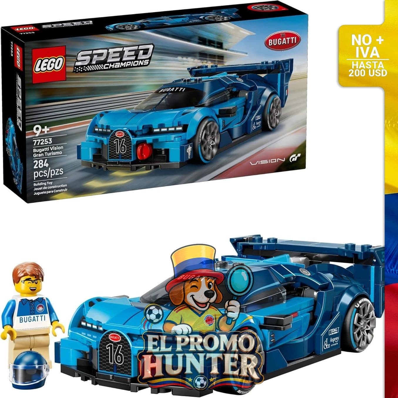 LEGO Speed Champions Bugatti, set de construcción de 3 cm de altura y 16 cm de longitud.
