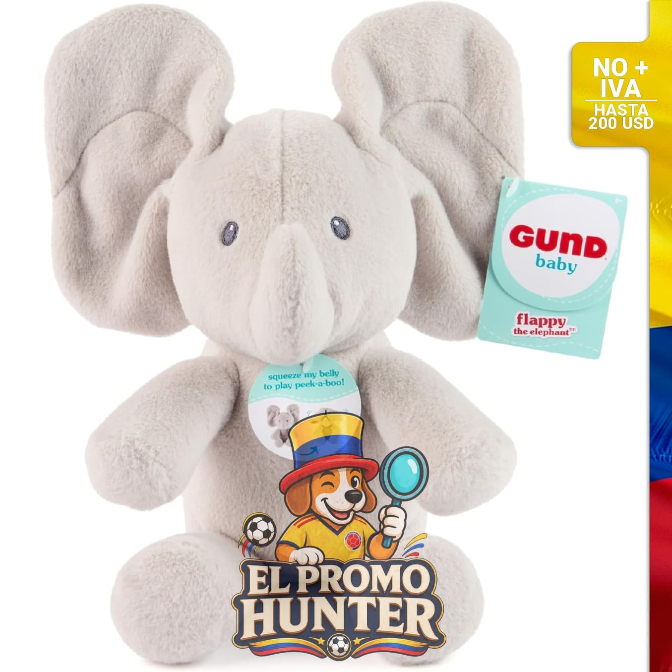 Elefante Peek-a-Boo para bebés, 18 cm de altura.