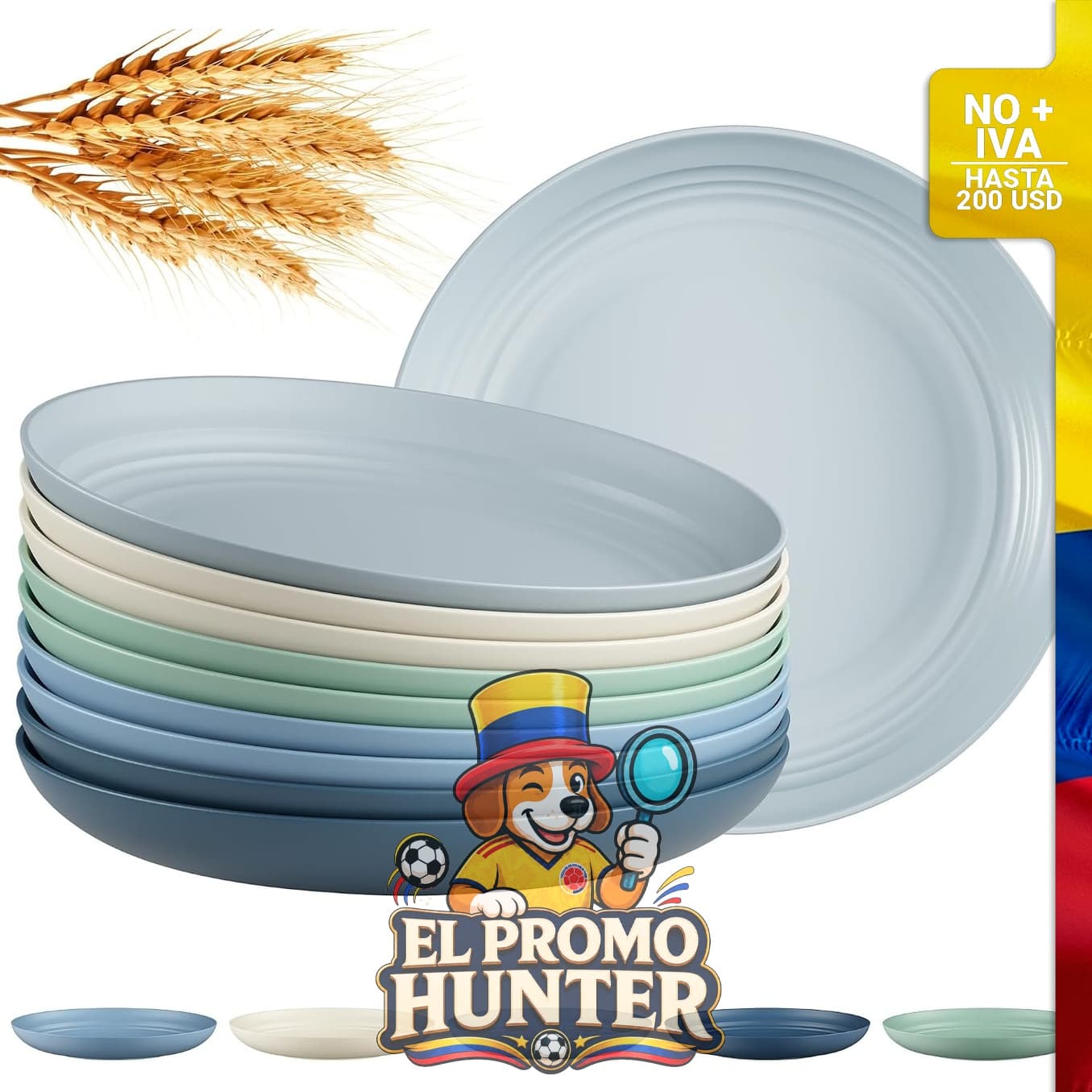 Platos de paja de trigo de 20 cm, paquete de 10 unidades.