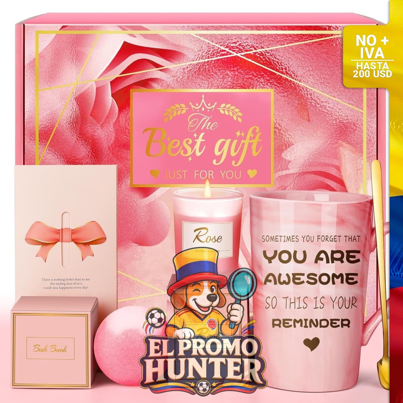 Caja de regalo spa para mujer en color rosa.