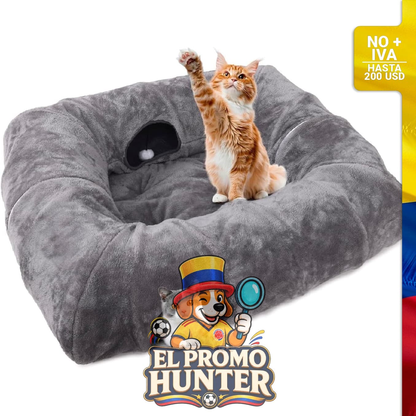 Cama túnel para gatos gris, marca CLKHOWL.