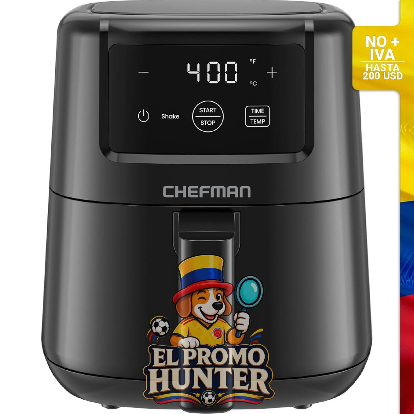 Freidora de aire Chefman de 2 cuartos (1.89 L) con tecnología de circulación de aire.
