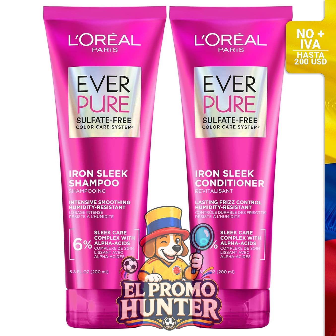 Juego de champú y acondicionador alisador sin sulfato de L'Oreal Paris, anti frizz.