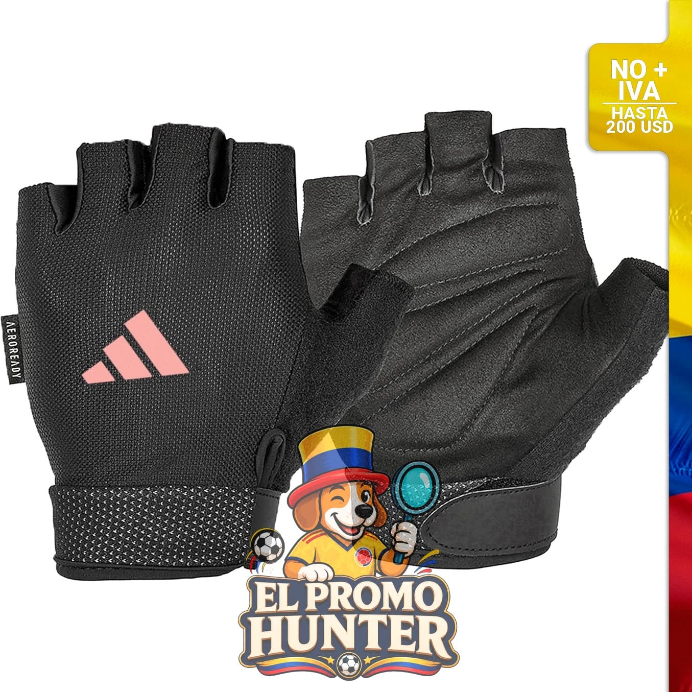 Guantes ajustables unisex sin dedos para levantamiento de pesas, marca Adidas.