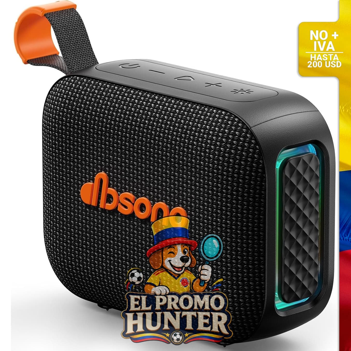 Altavoz Bluetooth portátil con sonido HD, impermeable IPX5, hasta 24 horas de reproducción, emparejamiento TWS y luz LED.