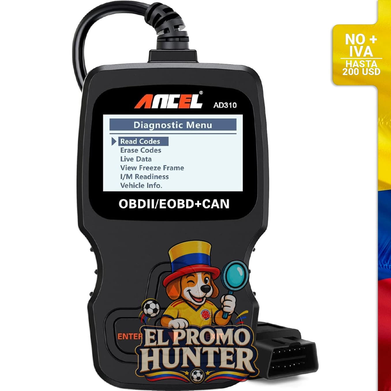 ANCEL AD310 Escáner OBD II para diagnóstico de códigos de errores de motor.