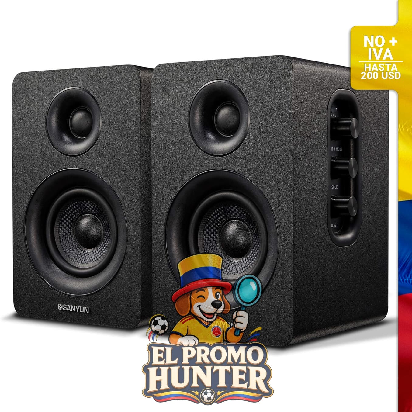 Bocinas de estantería activas Sanyun SW208 con Bluetooth 5.0, unidad de altavoz de fibra de carbono de 3" y 60W.