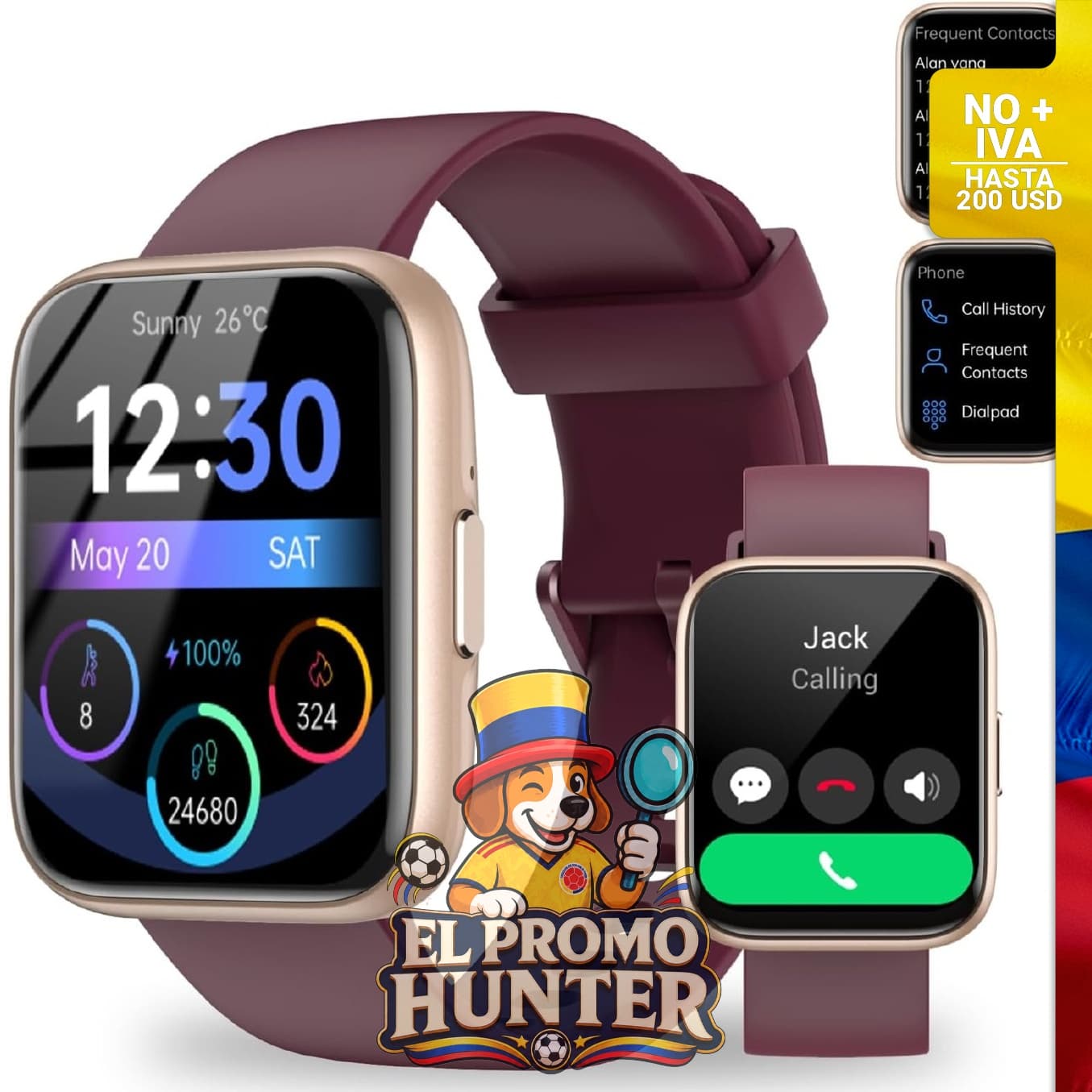 Reloj inteligente con pantalla de 1.83" (4.65 cm) para Android e iPhone, resistente al agua IP68, con asistente de voz AI.