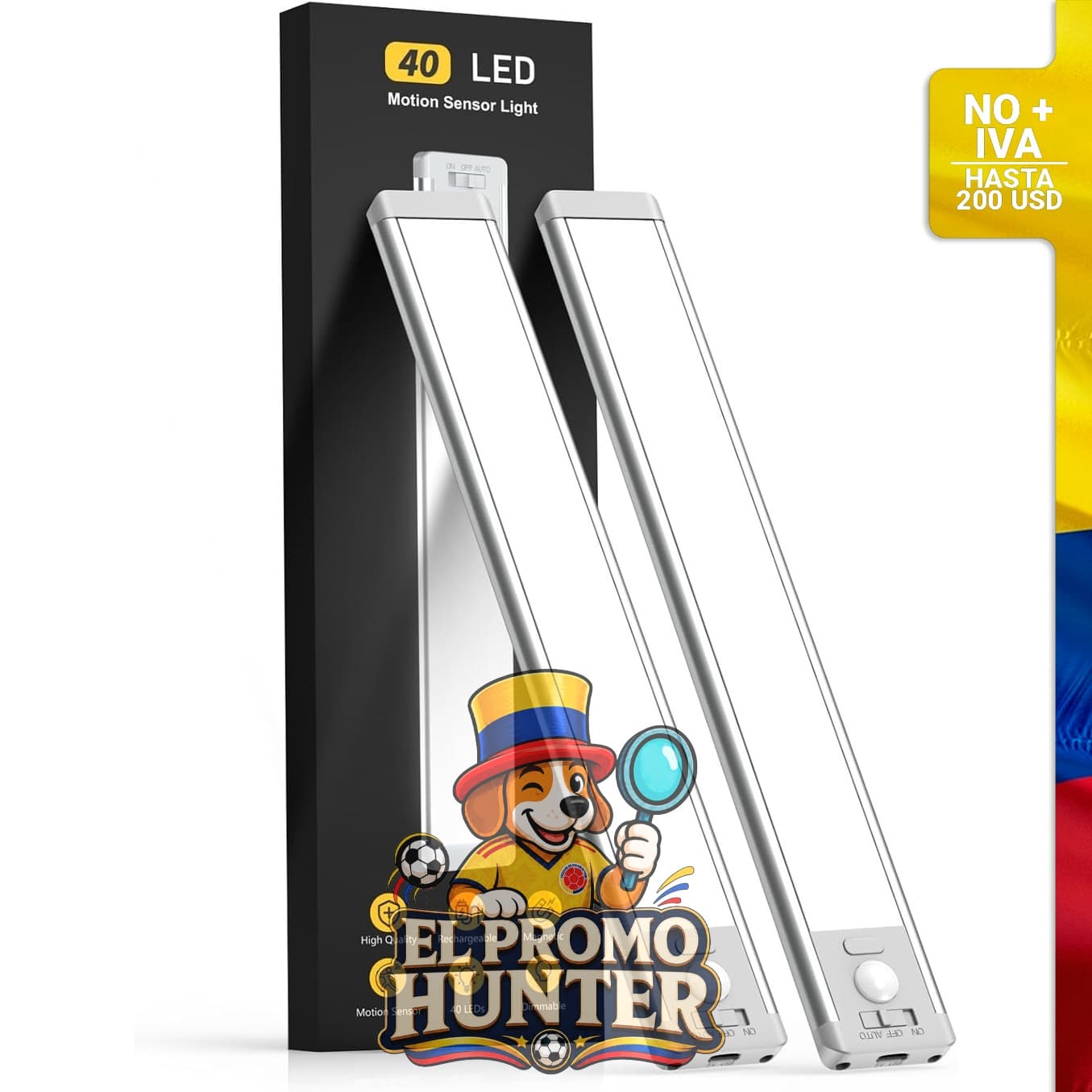 MCGOR iluminación bajo gabinete de 10" (25,4 cm), paquete de 2 luces recargables con sensor de movimiento.