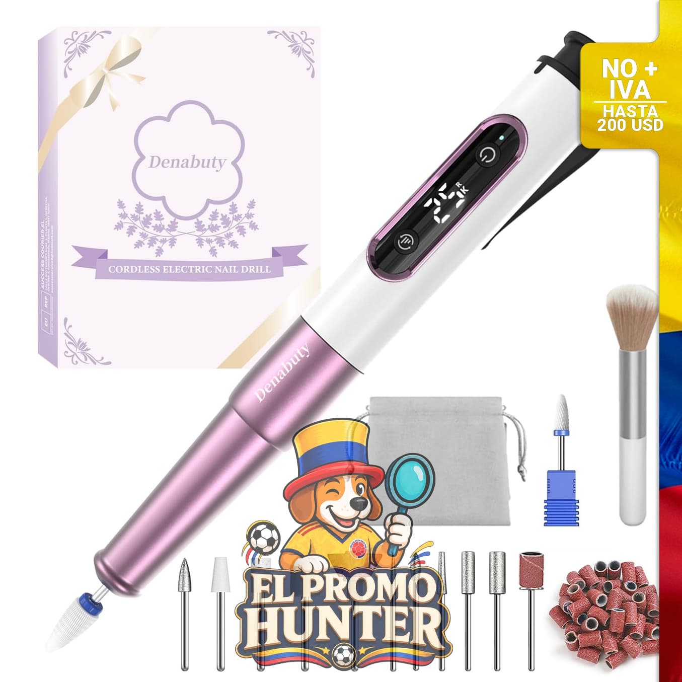 Taladro de uñas inalámbrico 12 en 1, recargable, con pantalla LED y 5 velocidades, para manicura y pedicura.