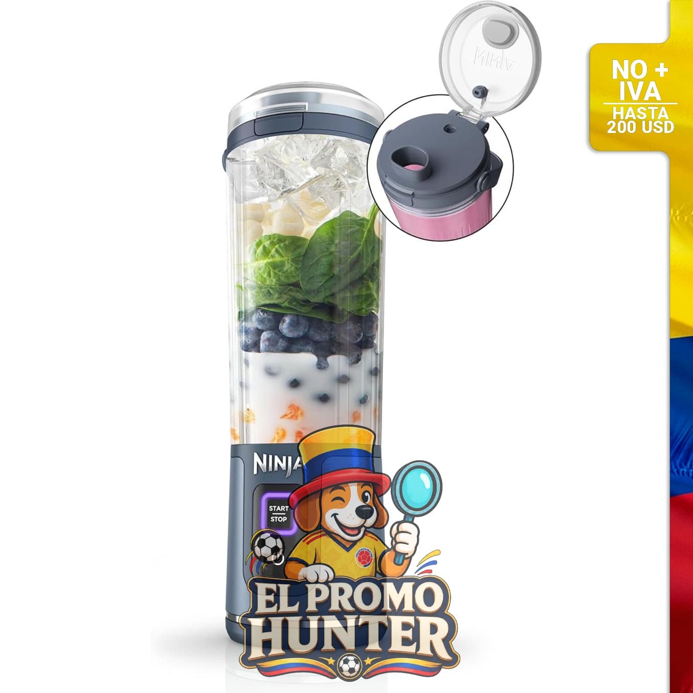 Licuadora portátil Ninja BC151NV, inalámbrica, recipiente de 18 oz (532 ml), recargable por USB-C.