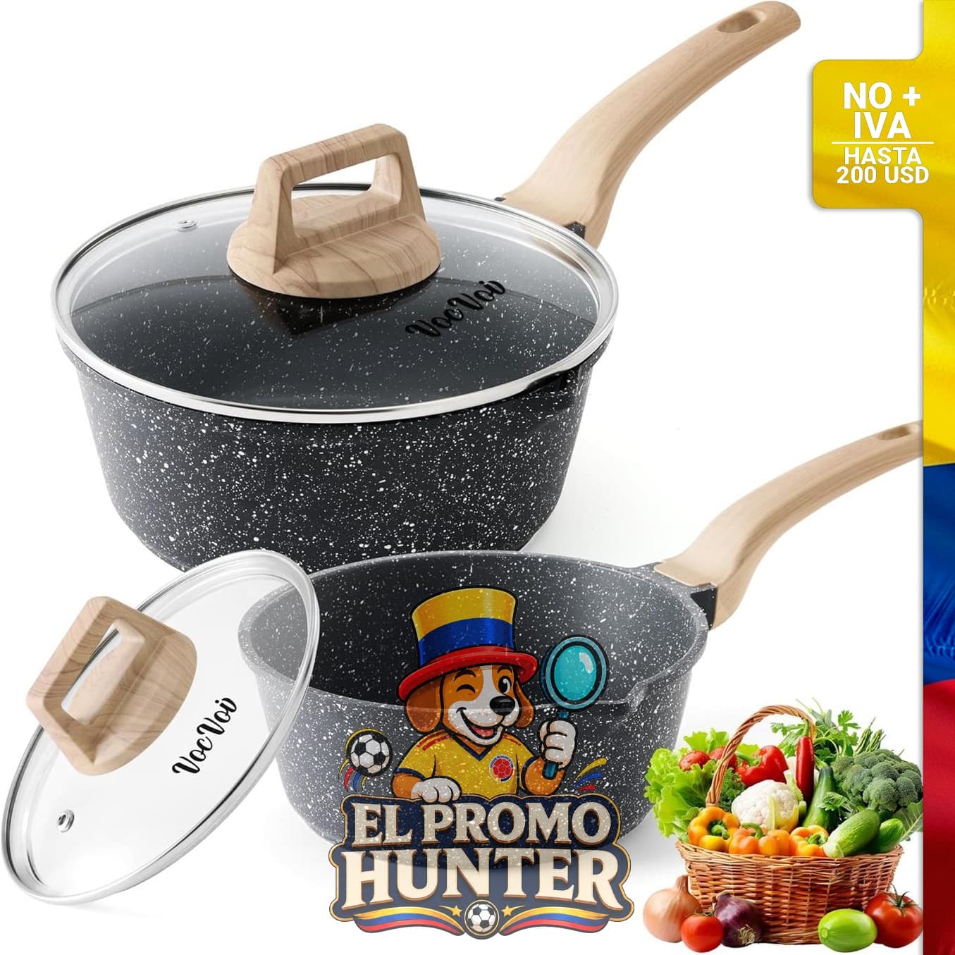 Juego de sartenes y ollas antiadherentes de 1.5 qt (1.4 L) y 3 qt (2.8 L) con tapas de vidrio, compatibles con inducción.