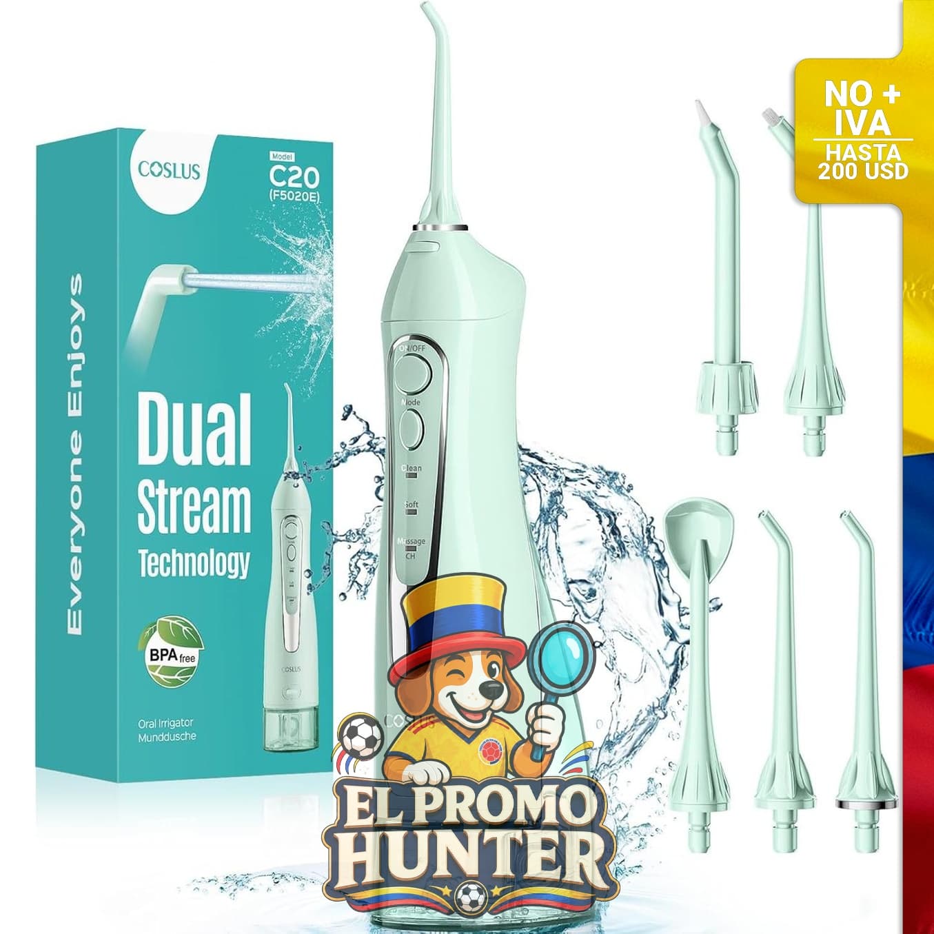 Irrigador oral eléctrico OSLUS, portátil e inalámbrico, capacidad de 300 ml, IPX7 impermeable.