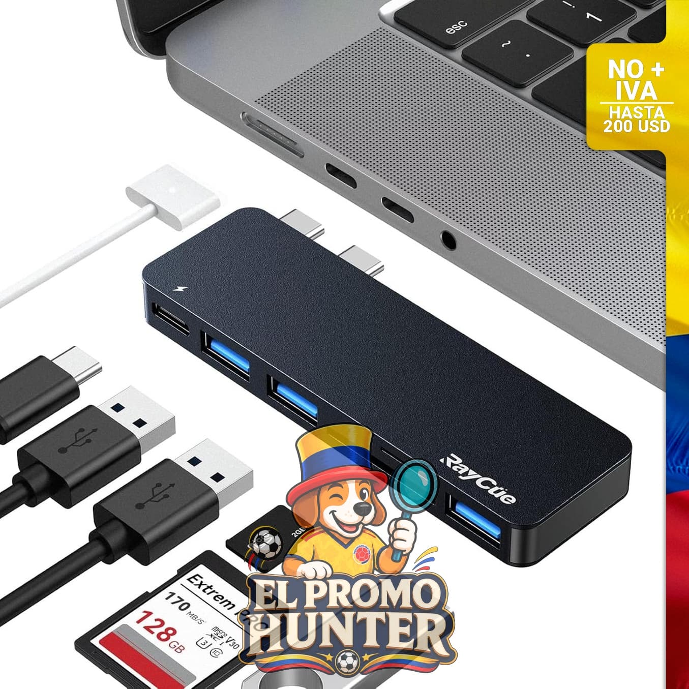 Adaptador USB-C Hub RayCue para MacBook Pro/Air M1 M2 M3, 6 en 2, con Thunderbolt 3 y 3 puertos USB 3.0.