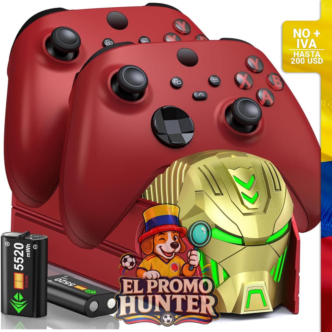Base de carga para mandos Xbox One, incluye 2 baterías de 5520 mWh y cargador USB.