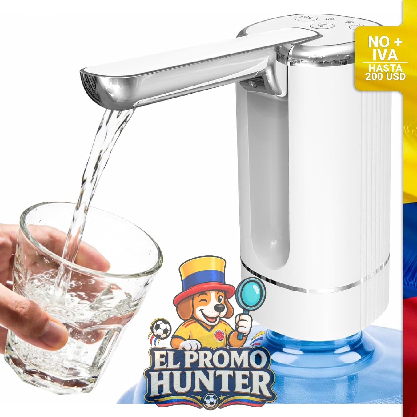 Bomba dispensadora de agua para botellas de 5 galones, recargable por USB tipo C, con batería de 1200 mAh y control de un solo toque.