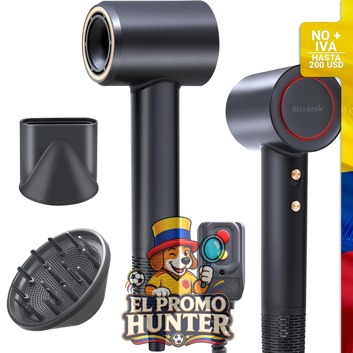 Secador de pelo iónico profesional de 180,000 RPM, ligero y silencioso, incluye difusor.