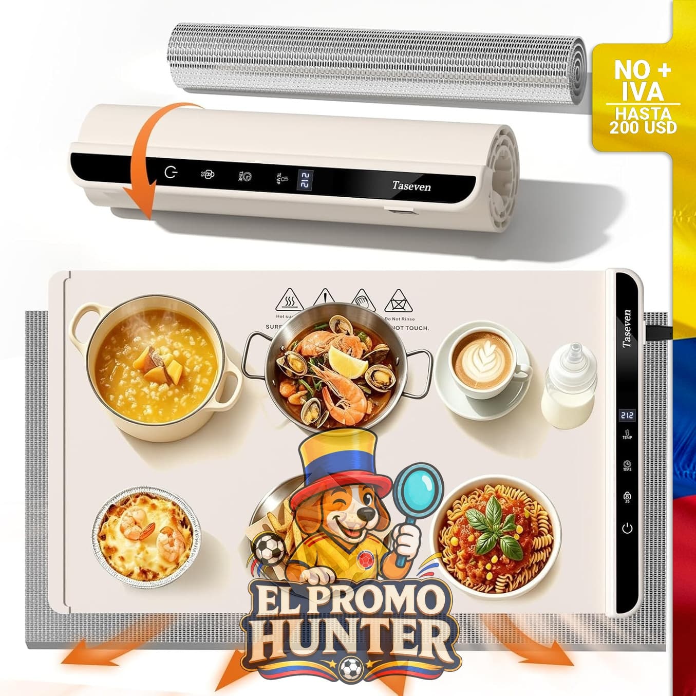 Tapete eléctrico para calentar alimentos de 66 x 38 cm, 6 temperaturas de 50 a 100 °C, temporizador de 6 horas, bloqueo para niños, almohadilla desmontable resistente al calor.