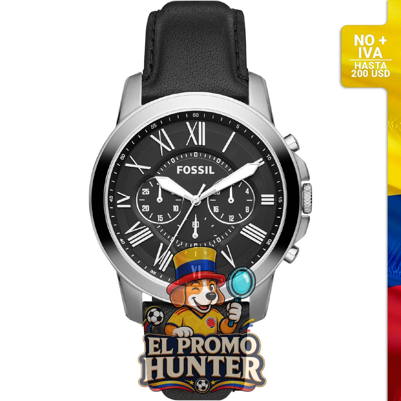 Reloj de hombre Fossil Grant, cronógrafo de acero inoxidable con movimiento de cuarzo.