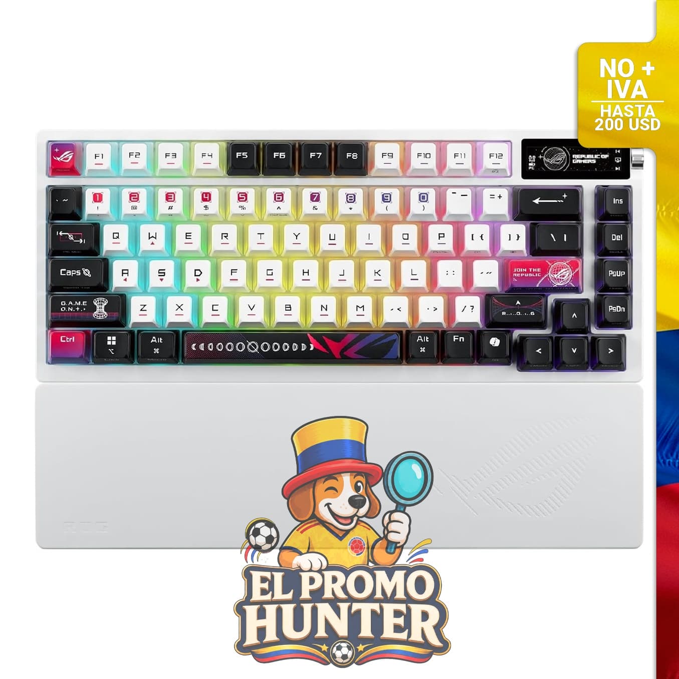 Teclado mecánico inalámbrico ASUS ROG Azoth X, 75% TKL, conectividad trimodo, interruptores ROG NX V2 intercambiables.