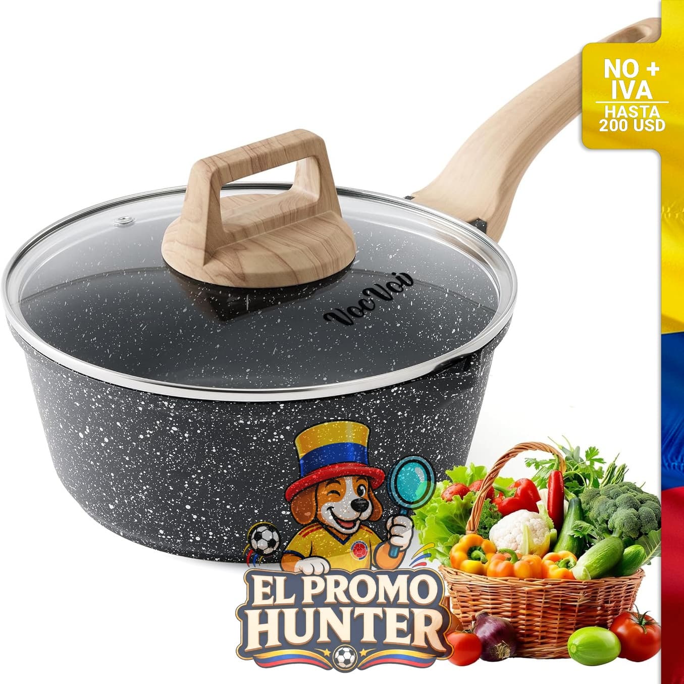 Sartén pequeña antiadherente de 1.5 qt (1.42 L) con tapa de vidrio, compatible con inducción.