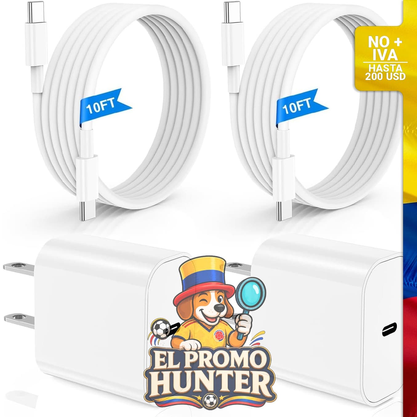 Cargador rápido USB C de 10 pies para iPhone 17/16/15, incluye bloque de carga y cable tipo C a C.
