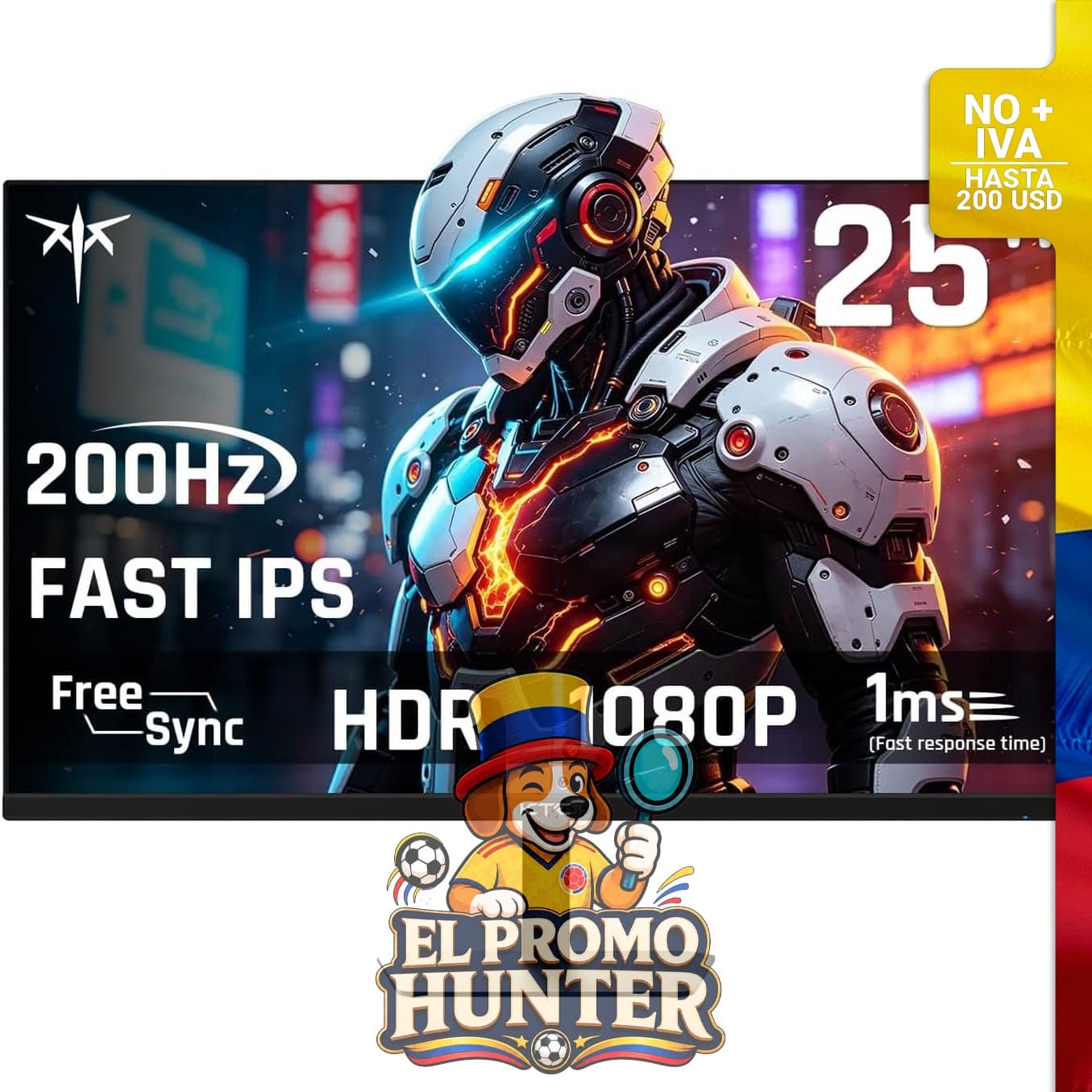 Monitor KTC de 24.5" (62.2 cm) FHD 1080P, 180Hz (hasta 200Hz), IPS, HDR10, con puertos HDMI x2 y DP.