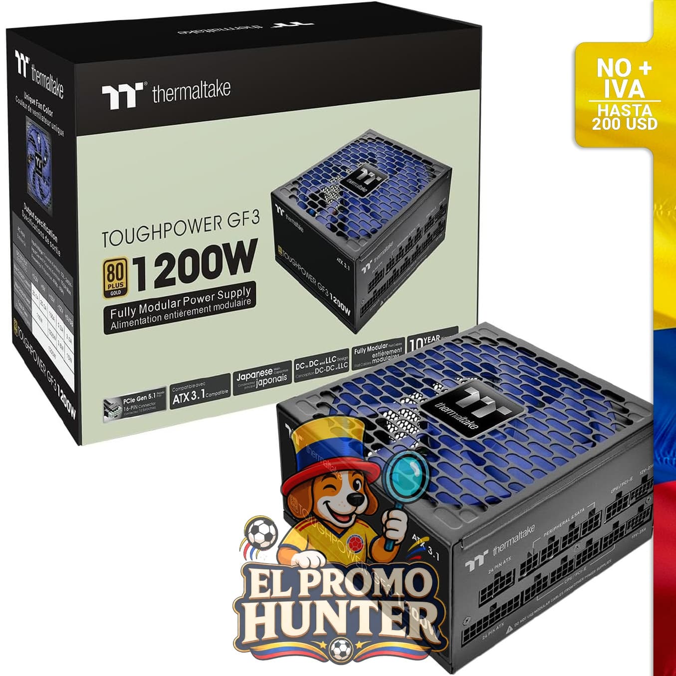 Fuente de alimentación Thermaltake Toughpower GF3 de 1200W, compatible con ATX 3.0 y PCI-E 5.0.