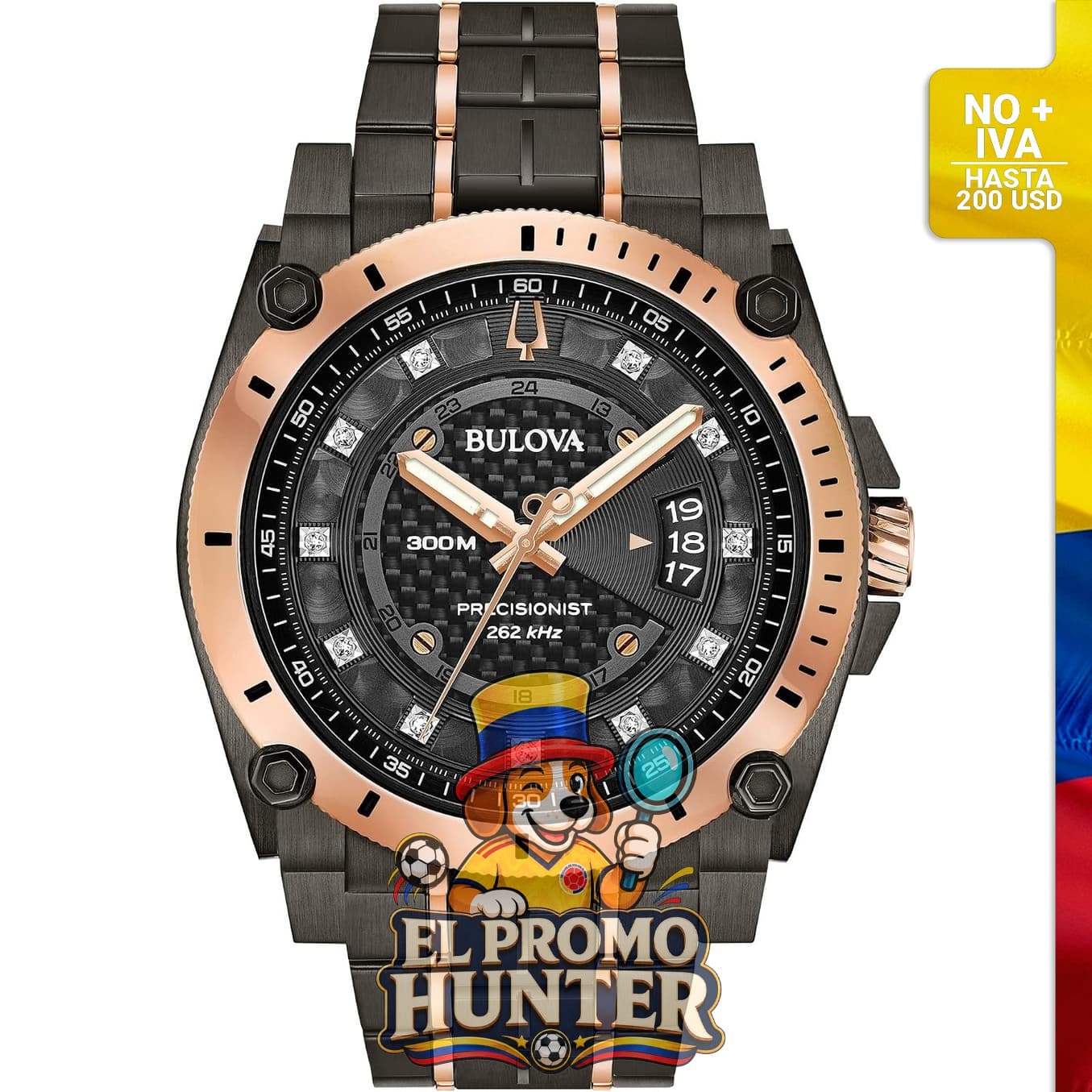 Reloj de cuarzo Bulova Precisionist Icon para hombre, IP gris y oro rosa, resistente al agua hasta 300 m.
