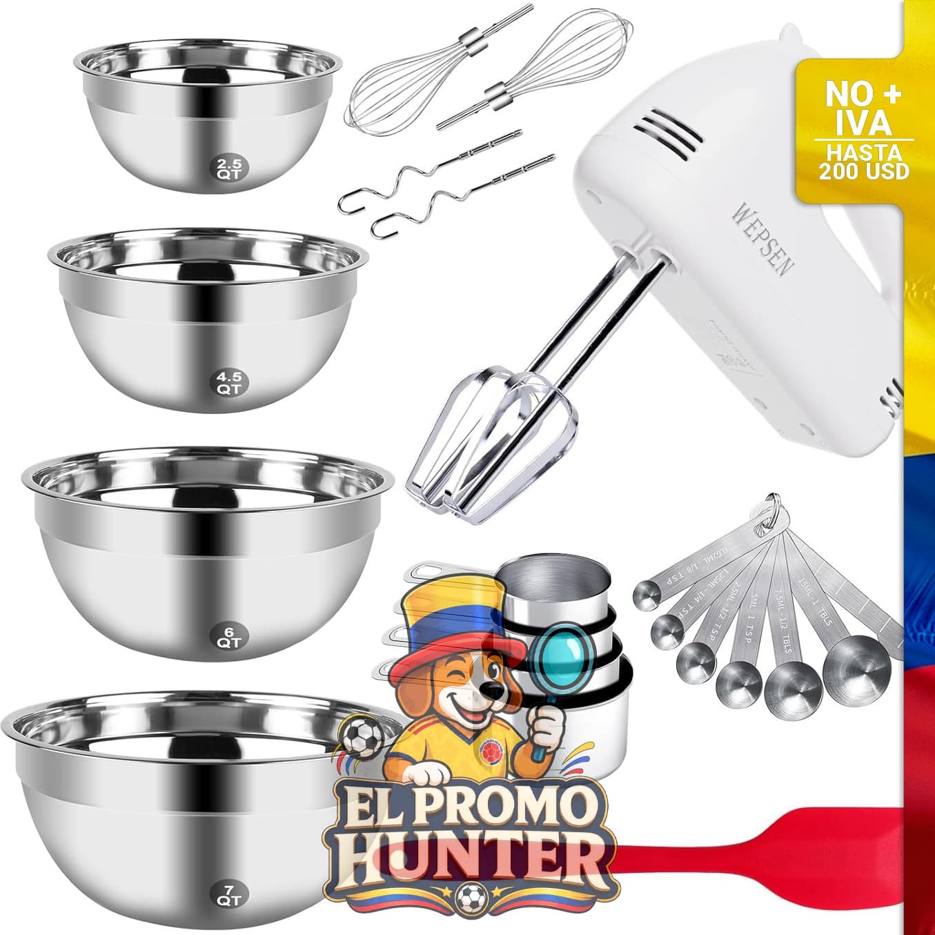 Batidora de mano de 200 W con tazones.