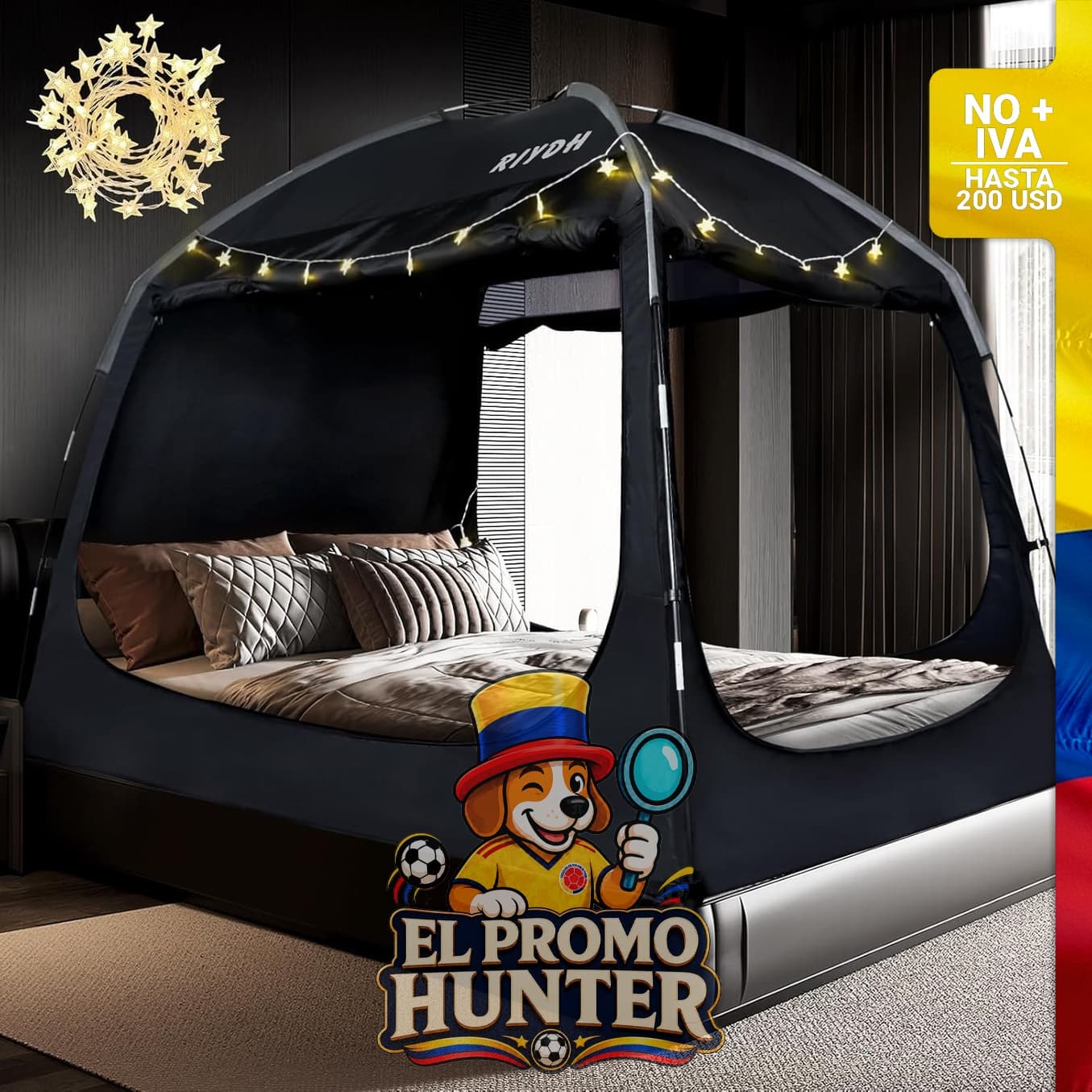 Dosel para cama con luces LED integradas.