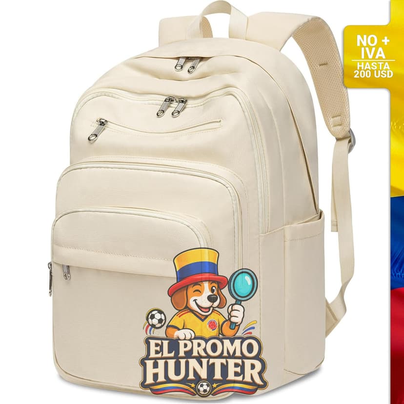 Mochila escolar beige para laptop de 15.6" (40 cm).