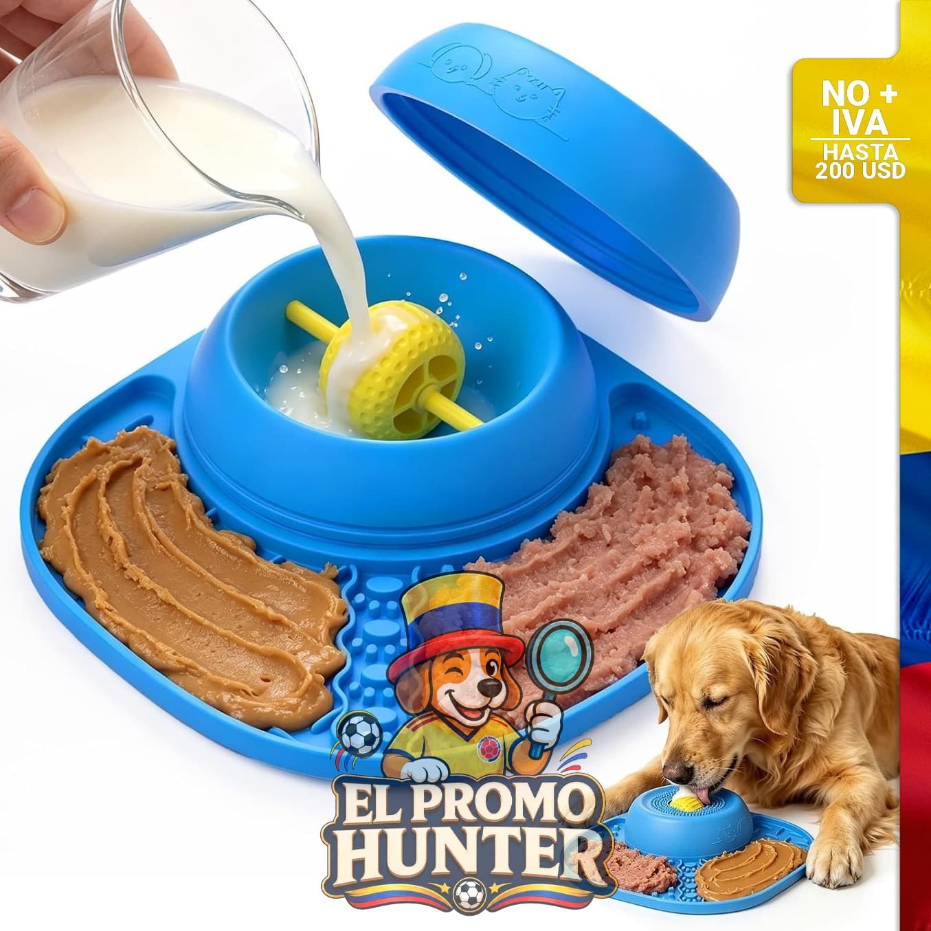 Comedero Lento 2 en 1, color azul, diseñado para regular la alimentación de mascotas.