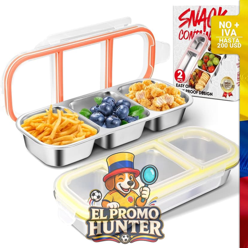 Recipientes de acero inoxidable con 3 divisiones, pack de 2.