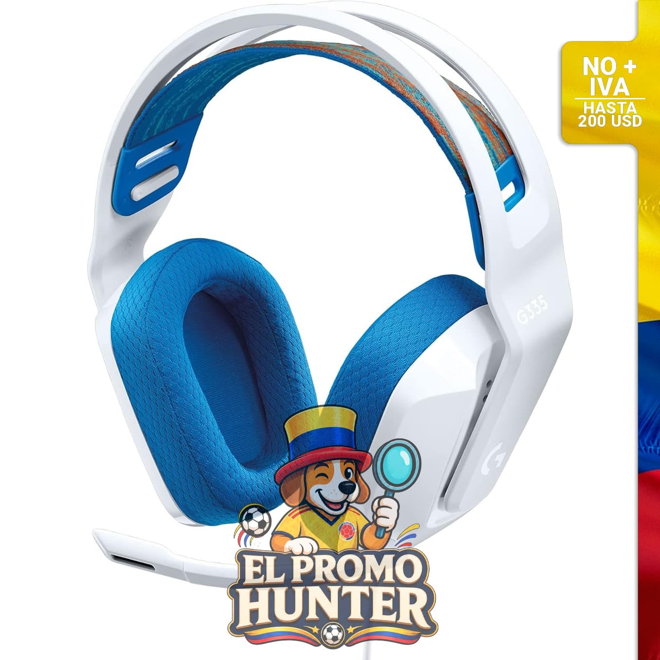 Auriculares Logitech G335 con cable, micrófono abatible y conector de audio de 3.5 mm. Almohadillas de espuma viscoelástica.