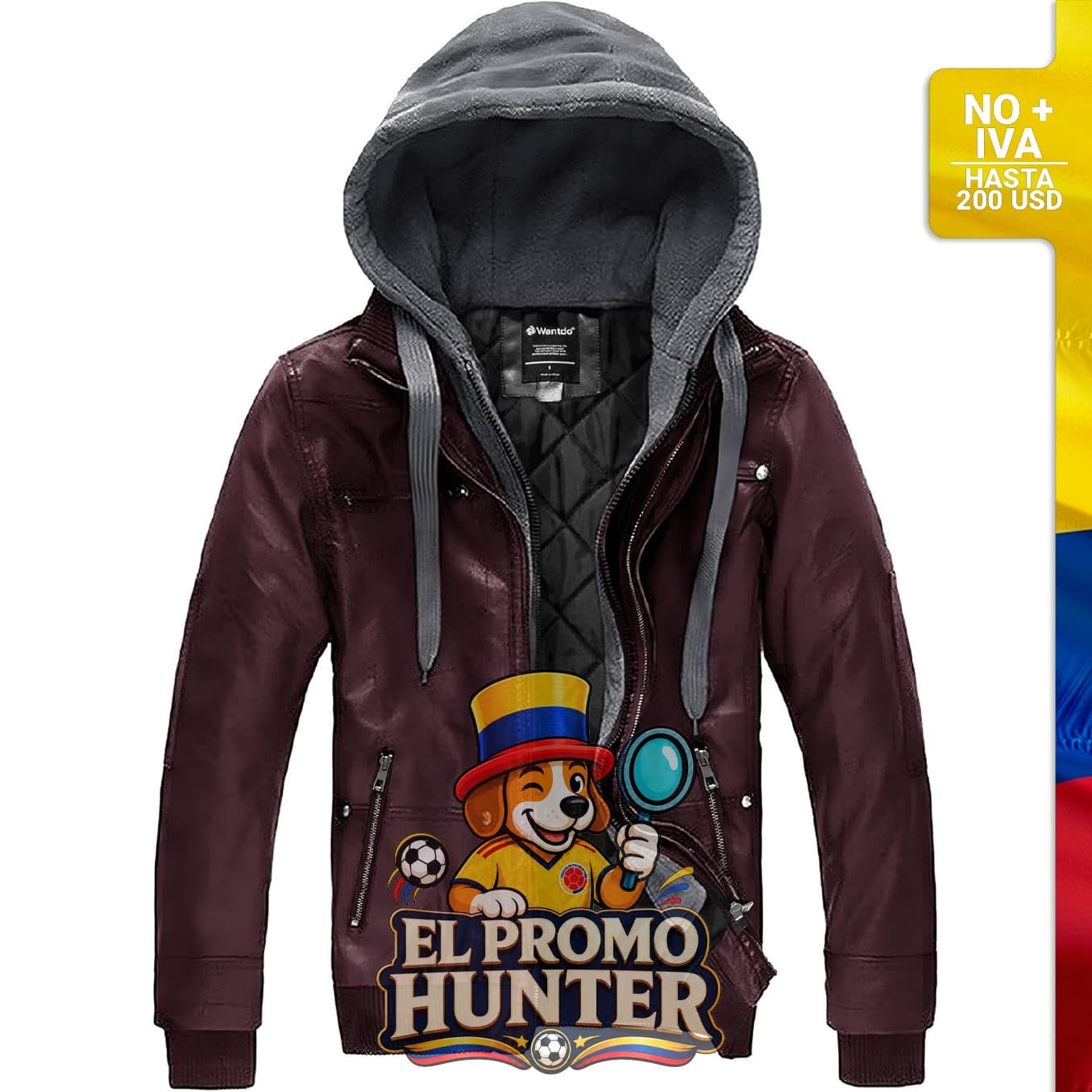 Chaqueta de piel sintética para hombre con capucha extraíble.