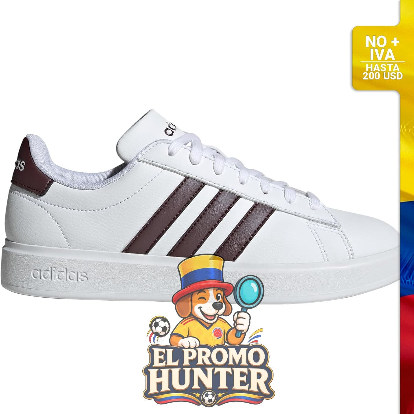 Tenis Adidas Grand Court 2.0 FTWR blanco Aurora para mujer, diseño clásico con suela de goma.