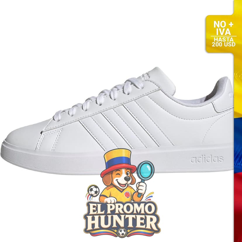 Tenis adidas Grand Court 2.0 para hombre, diseño clásico, material sintético, suela de goma.
