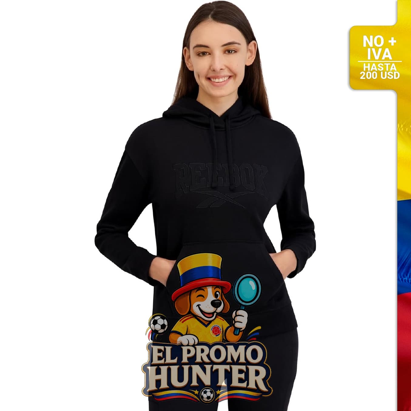 Sudadera con capucha Reebok, diseño con estampado de apliques de satén.