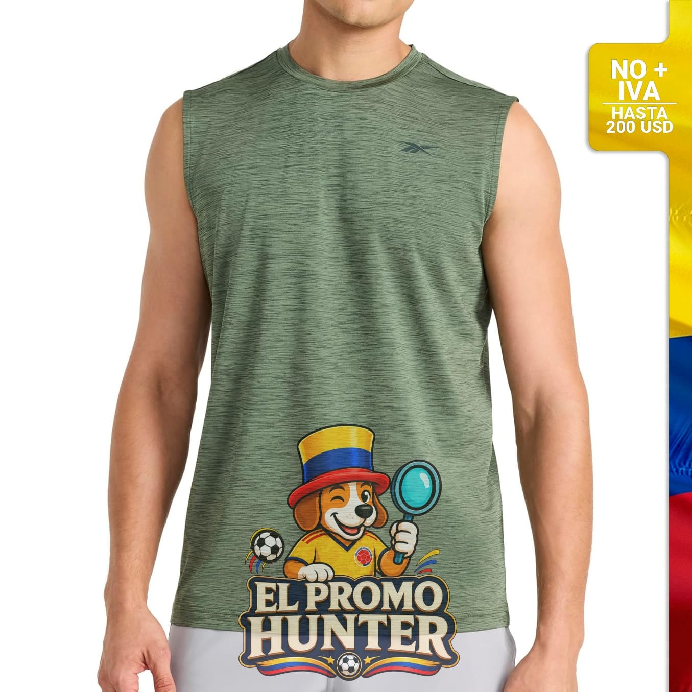 Camiseta sin mangas Reebok para hombre, cuello redondo.