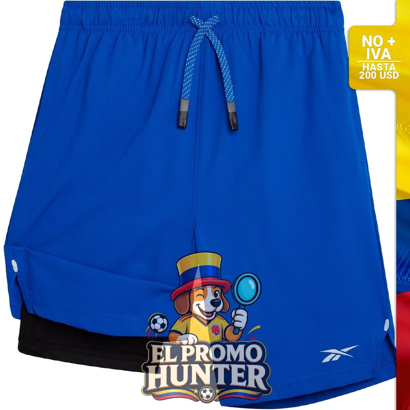 Pantalones cortos Reebok para niños, 2 en 1 con forro de compresión y bolsillos.