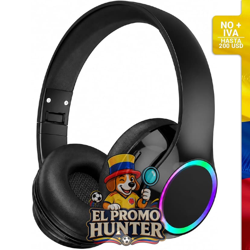 Auriculares Bluetooth CYSRALFC, inalámbricos sobre la oreja, plegables, con micrófono y luz RGB.
