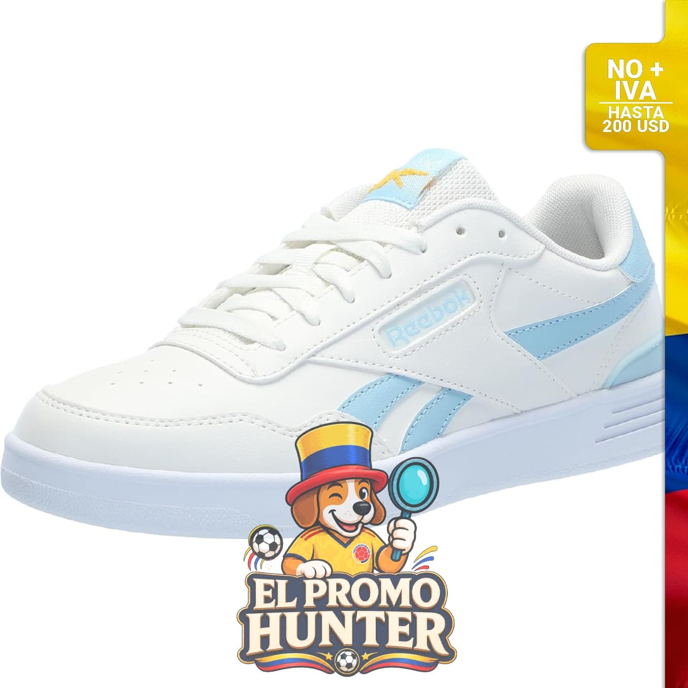 Tenis Reebok Court Advance para mujer, color tiza/azul suave/dorado feroz, talla 9.
