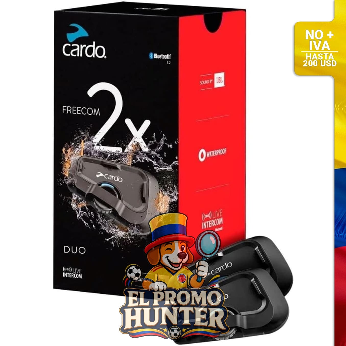 Intercomunicador Cardo Systems FREECOM 2X para motocicleta, conexión Bluetooth, color negro, paquete dual.