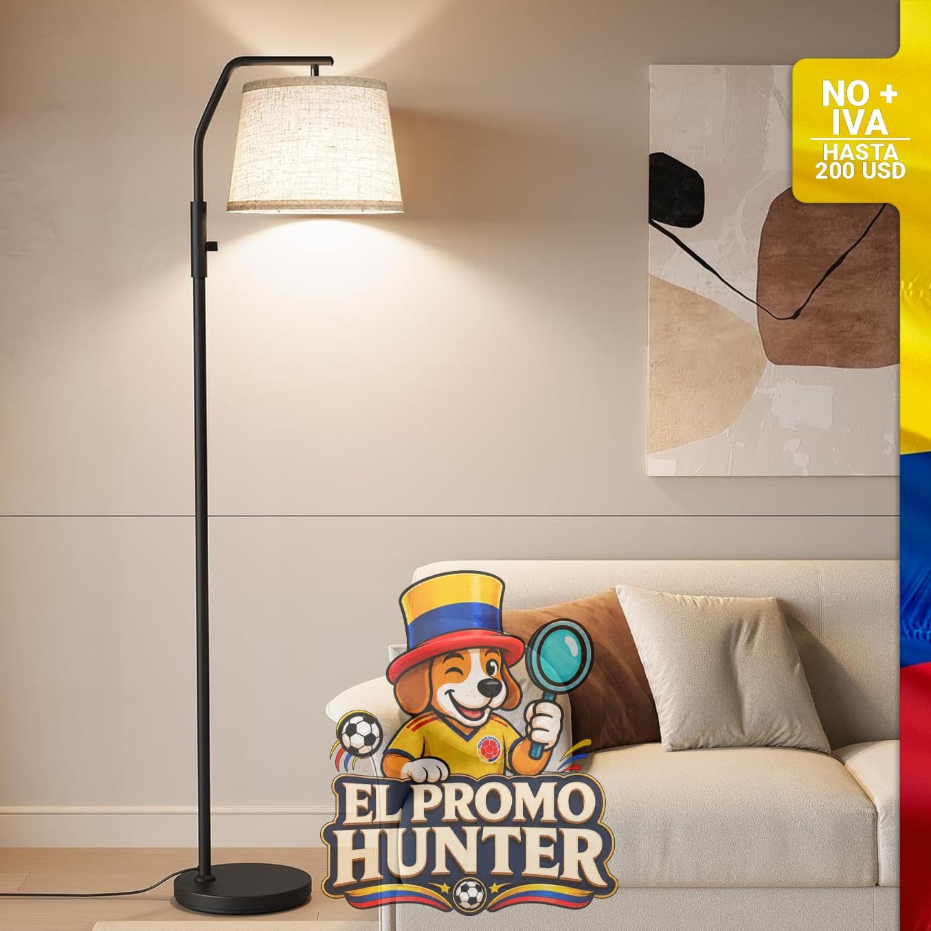 Lámpara de pie SUNMORY con bombilla de 9 W incluida, cabezal ajustable y regulable del 0 al 100%.