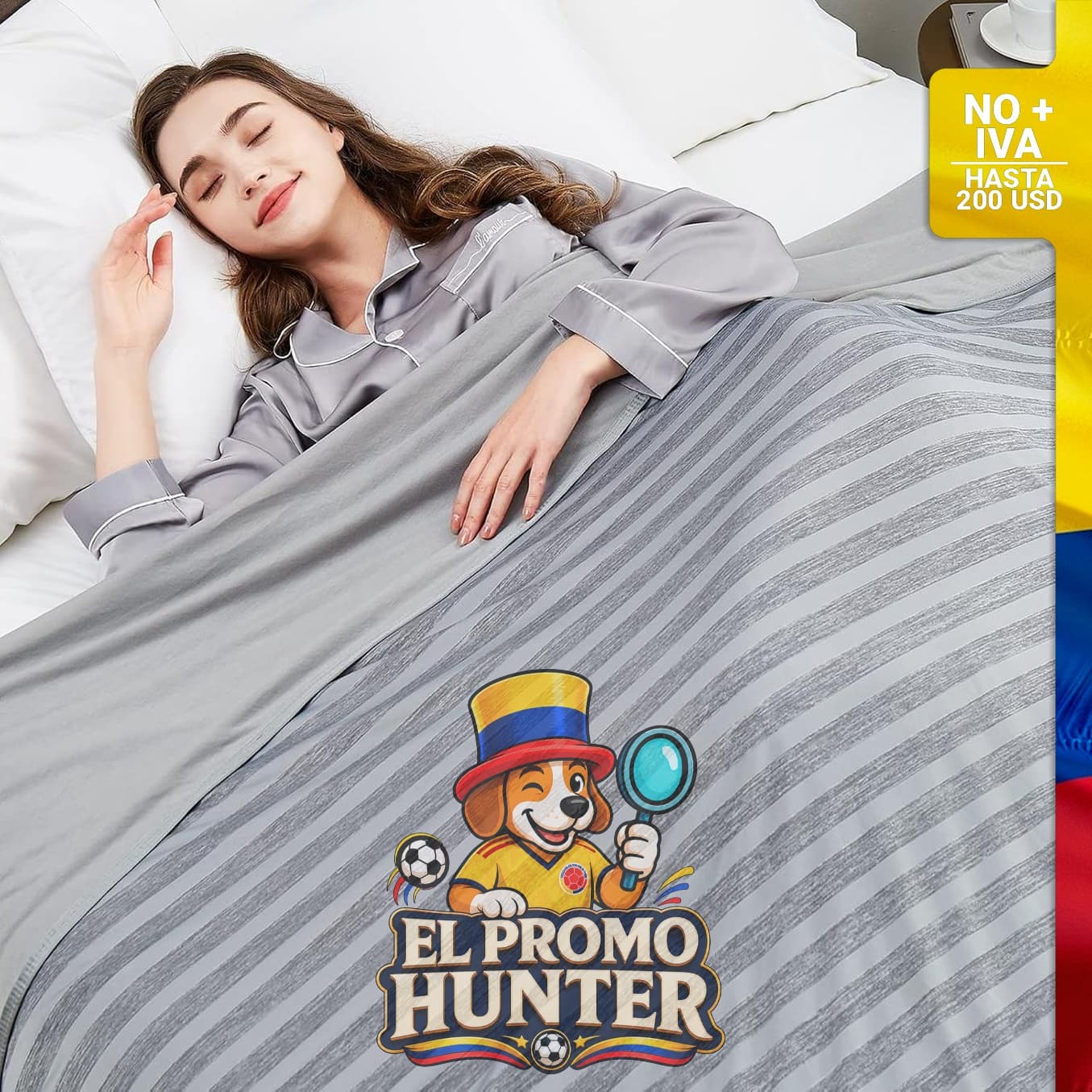 Manta refrescante de 90" x 90" (tamaño Queen) con fibra Arc-Chill Q-Max >0.5, certificada Oeko-Tex.